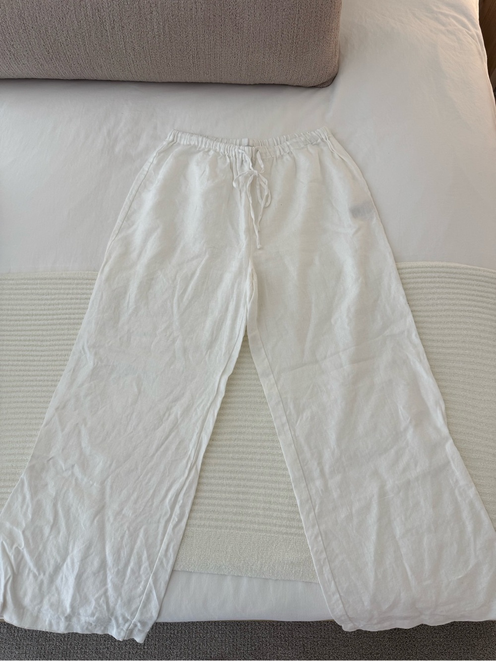 White Reformation Drawstring Linen Pants
